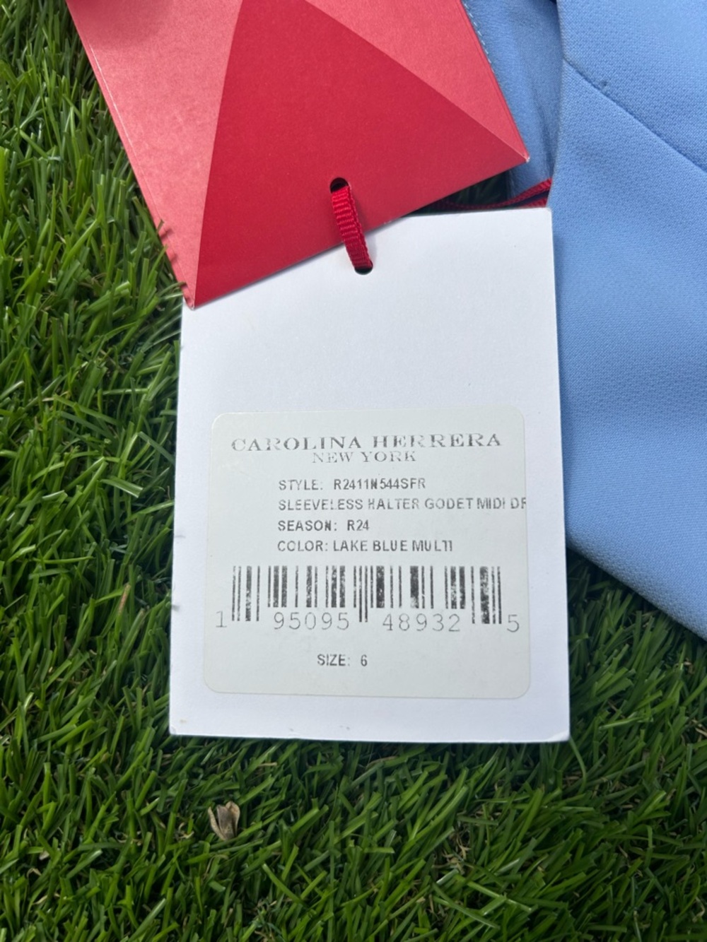 CAROLINA HERRERA SLEEVELESS HALTER GODET MIDI DRESS LAKE BLUE size 6 NEW - Picture 13 of 15